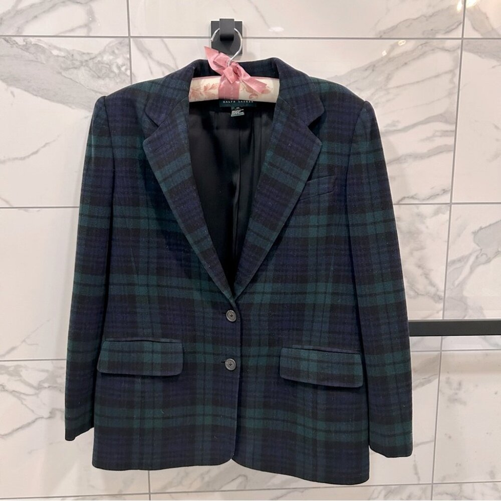Ralph Lauren navy/dark green plaid blazer